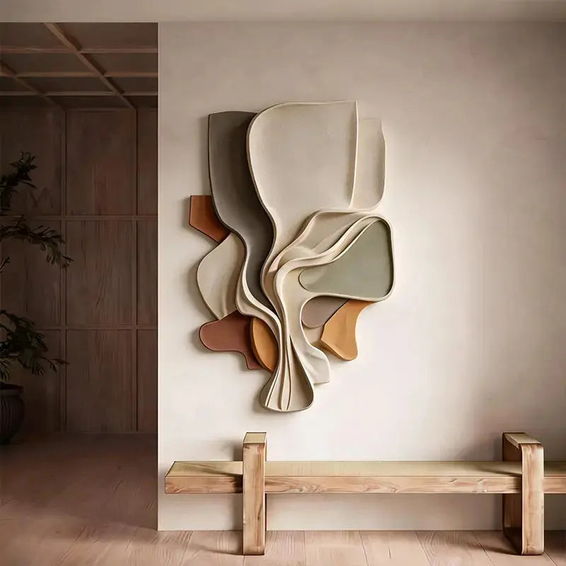 Multi-Tone Organic Layered Fluid Form Textured Abstract 3D Relief Wall Sculpture Artmeto Wood wall art