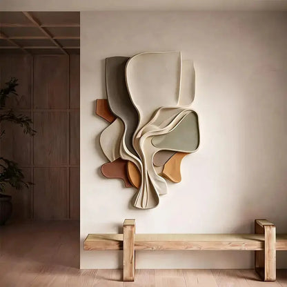 Multi-Tone Organic Layered Fluid Form Textured Abstract 3D Relief Wall Sculpture Artmeto Wood wall art