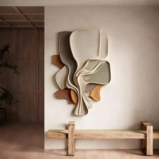 Multi-Tone Organic Layered Fluid Form Textured Abstract 3D Relief Wall Sculpture Artmeto Wood wall art