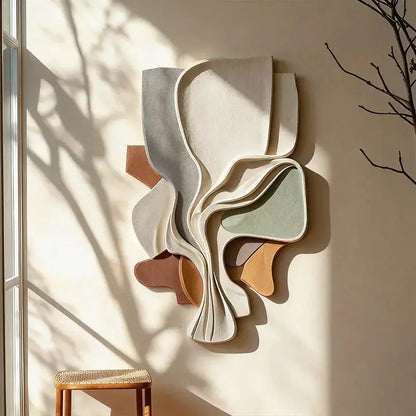 Multi-Tone Organic Layered Fluid Form Textured Abstract 3D Relief Wall Sculpture Artmeto Wood wall art