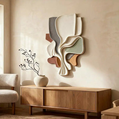 Multi-Tone Organic Layered Fluid Form Textured Abstract 3D Relief Wall Sculpture Artmeto Wood wall art
