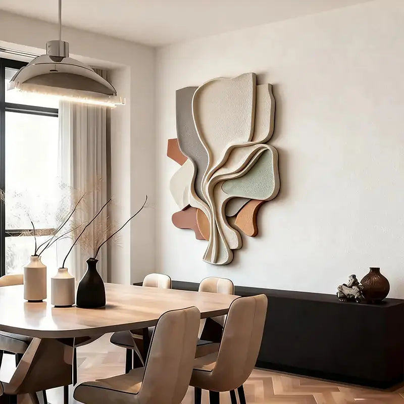 Multi-Tone Organic Layered Fluid Form Textured Abstract 3D Relief Wall Sculpture Artmeto Wood wall art