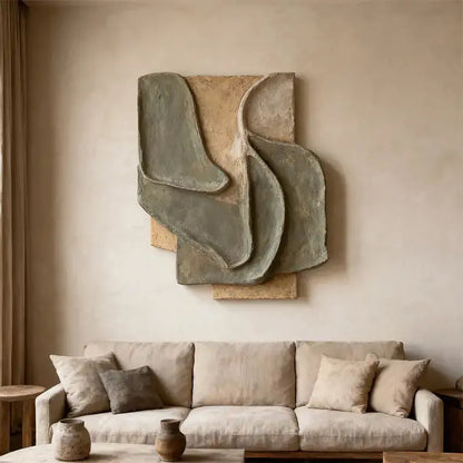 Muted Sage & Sand Beige Overlapping Organic 3D Relief Wall Sculpture Artmeto Wood wall art
