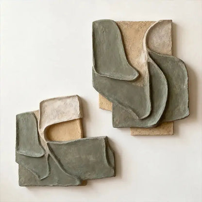 Muted Sage & Sand Beige Overlapping Organic 3D Relief Wall Sculpture Artmeto Wood wall art