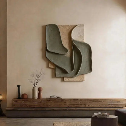 Muted Sage & Sand Beige Overlapping Organic 3D Relief Wall Sculpture Artmeto Wood wall art
