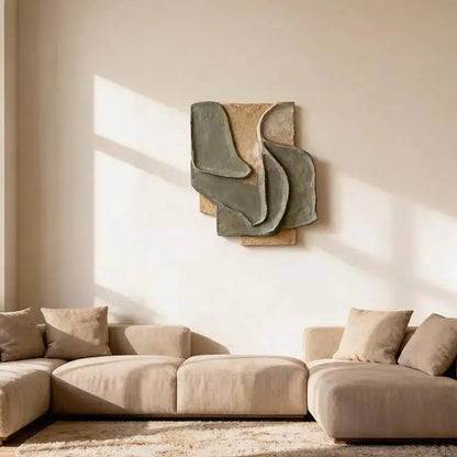 Muted Sage & Sand Beige Overlapping Organic 3D Relief Wall Sculpture Artmeto Wood wall art