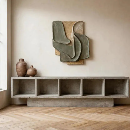 Muted Sage & Sand Beige Overlapping Organic 3D Relief Wall Sculpture Artmeto Wood wall art