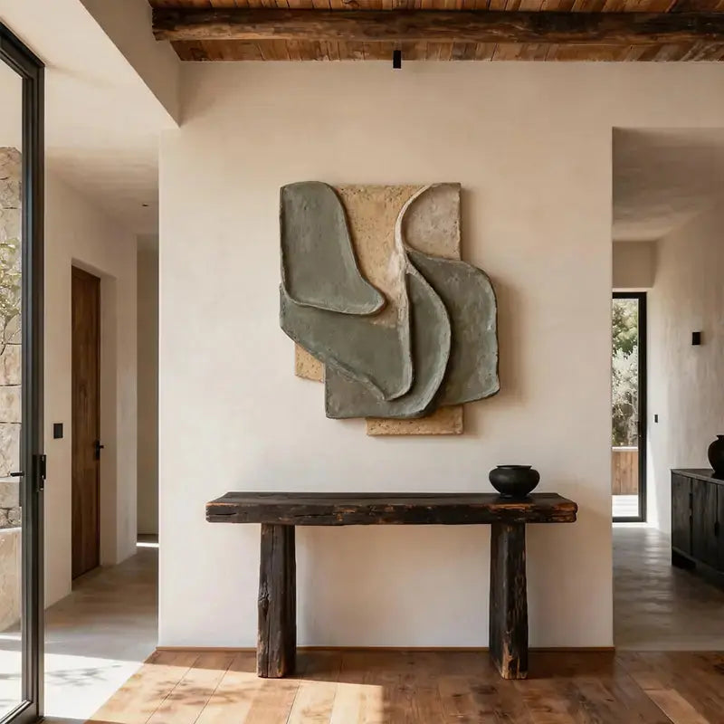 Muted Sage & Sand Beige Overlapping Organic 3D Relief Wall Sculpture Artmeto Wood wall art