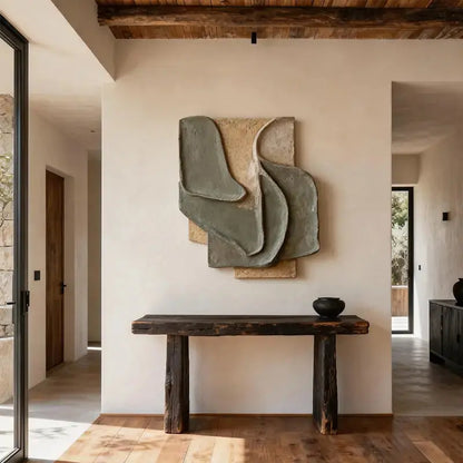 Muted Sage & Sand Beige Overlapping Organic 3D Relief Wall Sculpture Artmeto Wood wall art