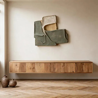 Muted Sage & Sand Beige Overlapping Organic 3D Relief Wall Sculpture Artmeto Wood wall art