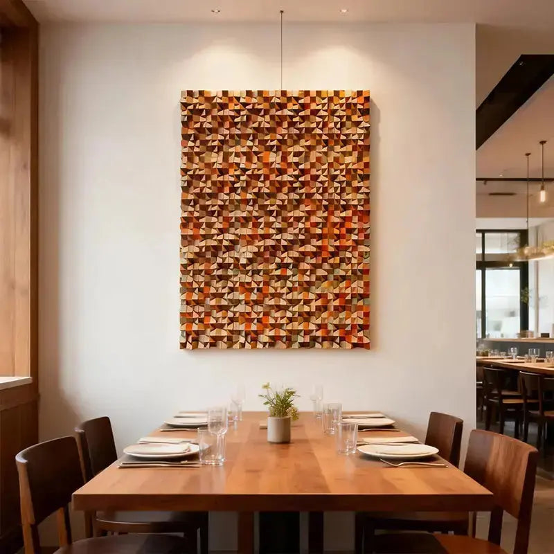 Natural Wood Tone Organic 3D Wood Mosaic Wall Sculpture Artmeto Wood wall art