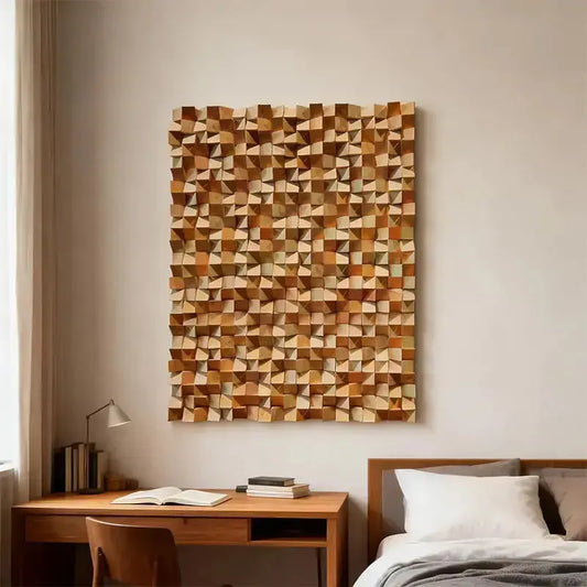 Natural Wood Tone Organic 3D Wood Mosaic Wall Sculpture Artmeto Wood wall art