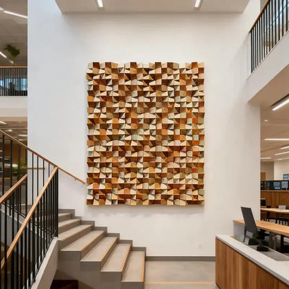 Natural Wood Tone Organic 3D Wood Mosaic Wall Sculpture Artmeto Wood wall art