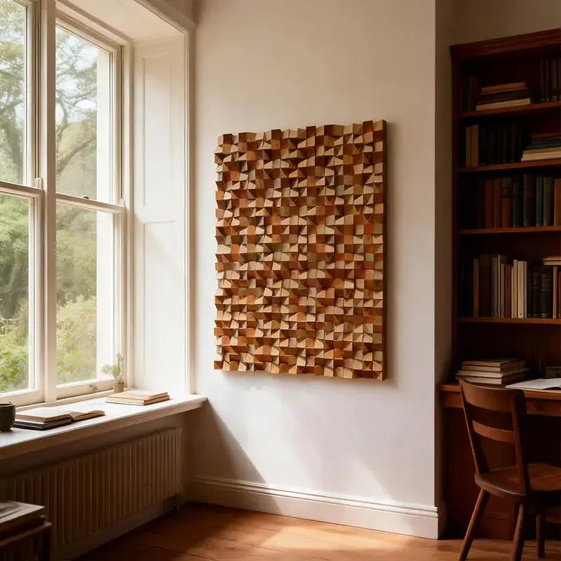 Natural Wood Tone Organic 3D Wood Mosaic Wall Sculpture Artmeto Wood wall art