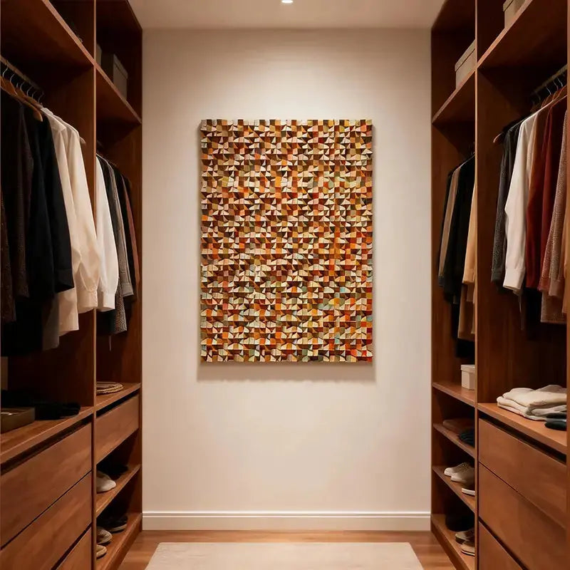 Natural Wood Tone Organic 3D Wood Mosaic Wall Sculpture Artmeto Wood wall art