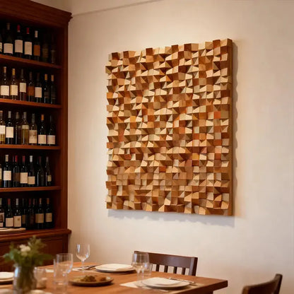 Natural Wood Tone Organic 3D Wood Mosaic Wall Sculpture Artmeto Wood wall art