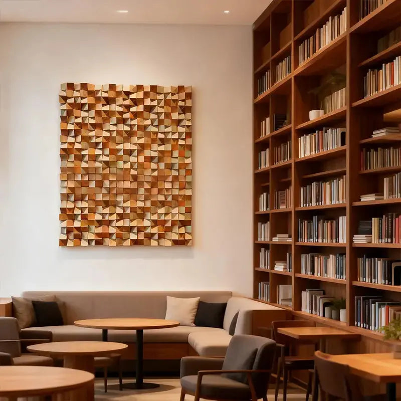 Natural Wood Tone Organic 3D Wood Mosaic Wall Sculpture Artmeto Wood wall art