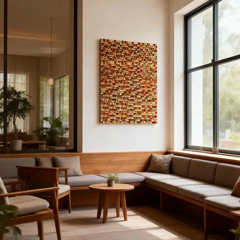 Natural Wood Tone Organic 3D Wood Mosaic Wall Sculpture Artmeto Wood wall art