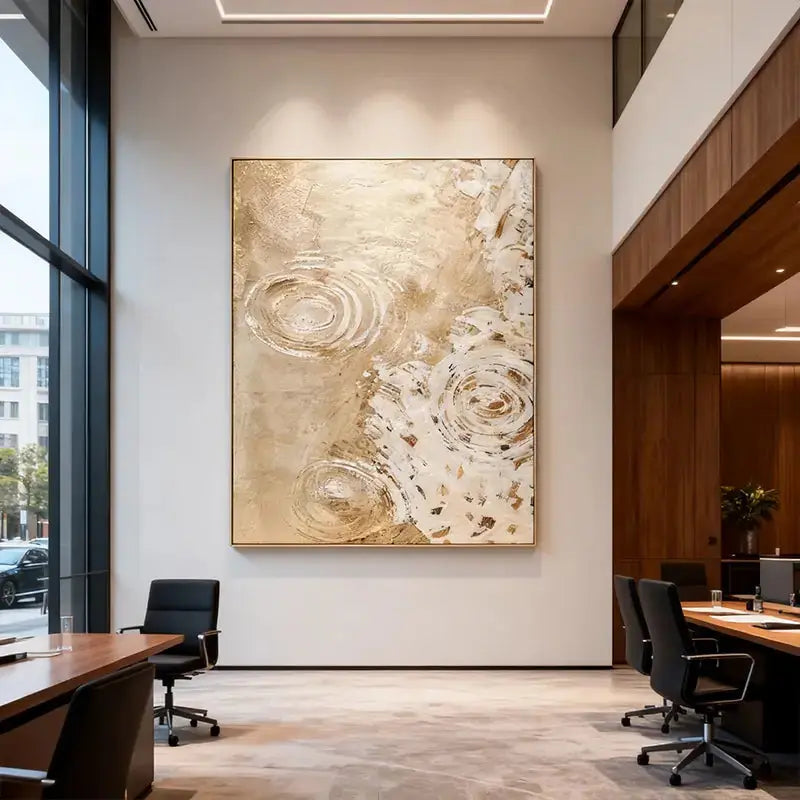 Nature-Inspired Gold Leaf Ripple Textured Impasto Wall Decor Artmeto Wood wall art