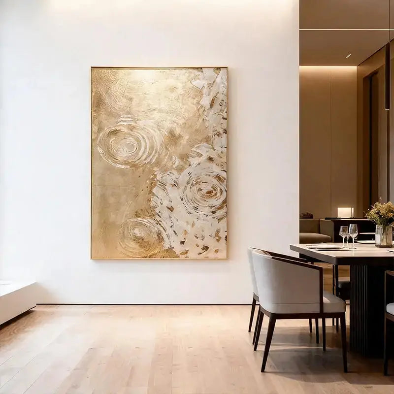 Nature-Inspired Gold Leaf Ripple Textured Impasto Wall Decor Artmeto Wood wall art