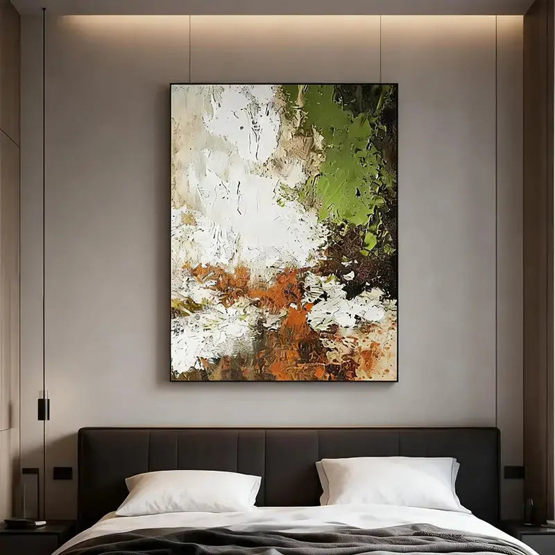 Nature-Inspired Green & Burnt Amber Textured Abstract Canvas Art Artmeto Wood wall art