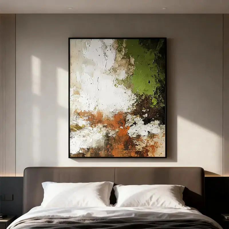 Nature-Inspired Green & Burnt Amber Textured Abstract Canvas Art Artmeto Wood wall art