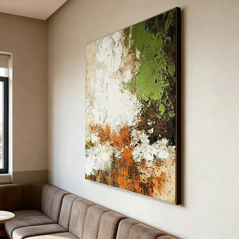 Nature-Inspired Green & Burnt Amber Textured Abstract Canvas Art Artmeto Wood wall art