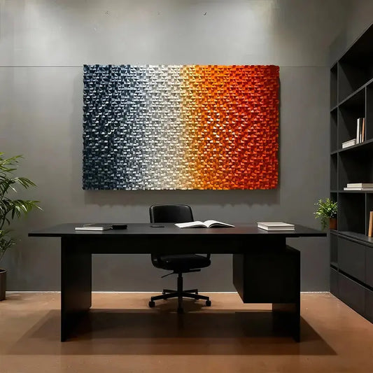 Navy Blue to Burnt Orange Gradient 3D Wood Mosaic Wall Art - Abstract Textured Decor Artmeto Wood wall art