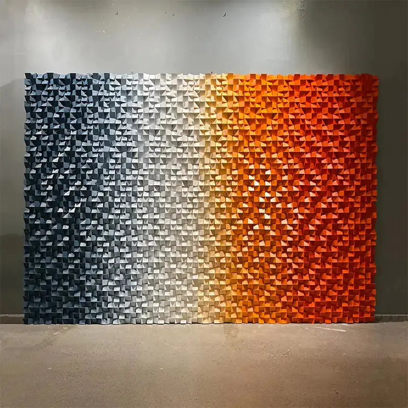 Navy Blue to Burnt Orange Gradient 3D Wood Mosaic Wall Art - Abstract Textured Decor Artmeto Wood wall art