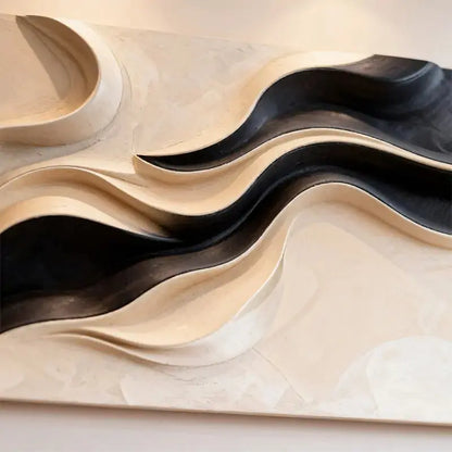 Neutral Fluid Form Textured - Black & Beige Wave 3D Relief Wall Sculpture Artmeto Wood wall art-2