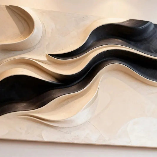 Neutral Fluid Form Textured - Black & Beige Wave 3D Relief Wall Sculpture Artmeto Wood wall art-2