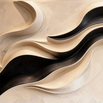 Neutral Fluid Form Textured - Black & Beige Wave 3D Relief Wall Sculpture Artmeto Wood wall art-3