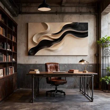Neutral Fluid Form Textured - Black & Beige Wave 3D Relief Wall Sculpture Artmeto Wood wall art-6