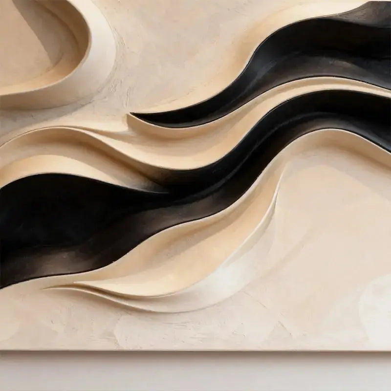 Neutral Fluid Form Textured - Black & Beige Wave 3D Relief Wall Sculpture Artmeto Wood wall art-7