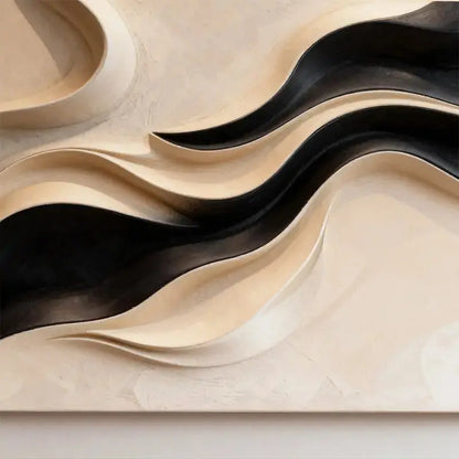 Neutral Fluid Form Textured - Black & Beige Wave 3D Relief Wall Sculpture Artmeto Wood wall art-7