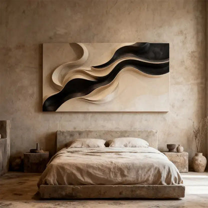Neutral Fluid Form Textured - Black & Beige Wave 3D Relief Wall Sculpture Artmeto Wood wall art-8