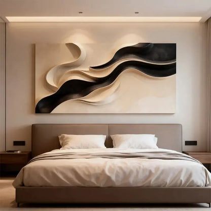 Neutral Fluid Form Textured - Black & Beige Wave 3D Relief Wall Sculpture Artmeto Wood wall art-9