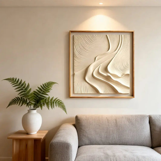 Neutral Wave 3D Relief Wall Art with Wood Frame Artmeto Wood wall art-2