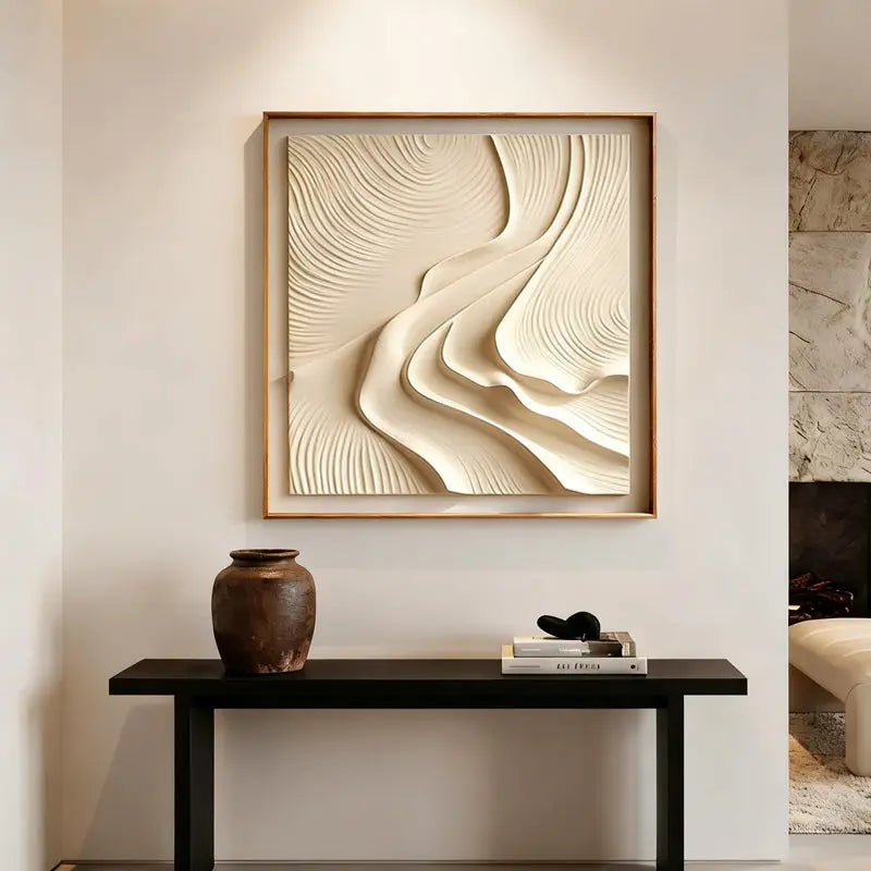 Neutral Wave 3D Relief Wall Art with Wood Frame Artmeto Wood wall art-3