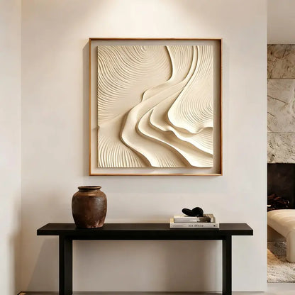 Neutral Wave 3D Relief Wall Art with Wood Frame Artmeto Wood wall art-3