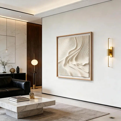 Neutral Wave 3D Relief Wall Art with Wood Frame Artmeto Wood wall art-4