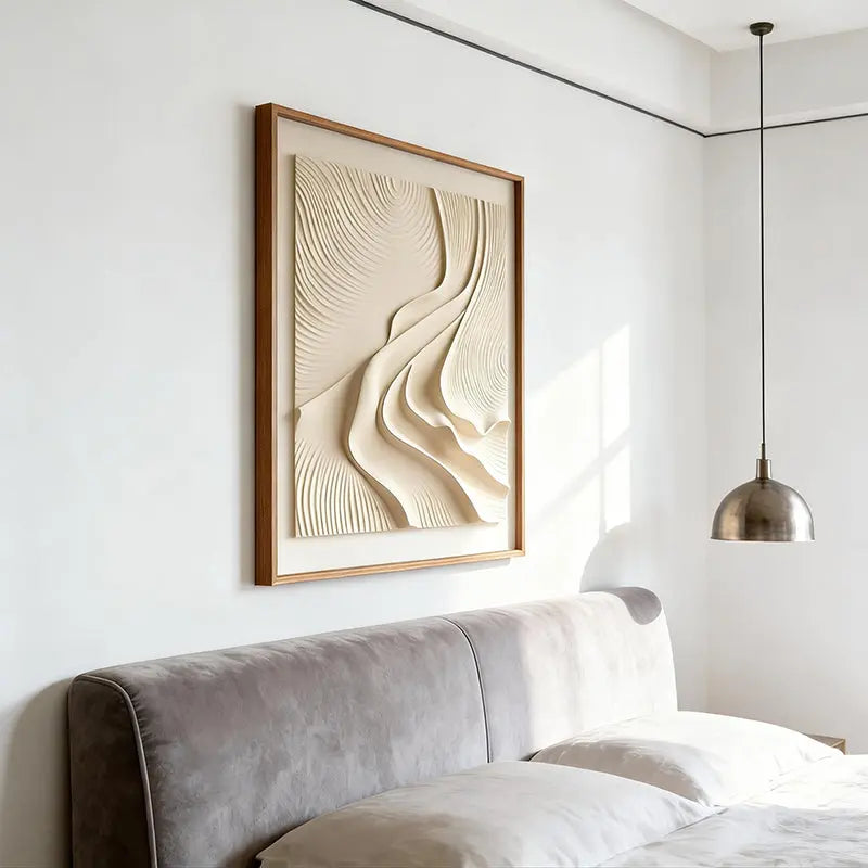 Neutral Wave 3D Relief Wall Art with Wood Frame Artmeto Wood wall art-5