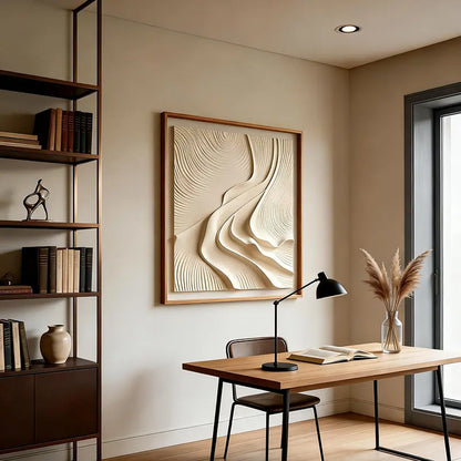 Neutral Wave 3D Relief Wall Art with Wood Frame Artmeto Wood wall art-7
