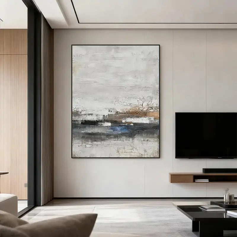 Neutral & Deep Blue Textured Abstract Canvas Art - Modern Wall Decor Artmeto Wood wall art