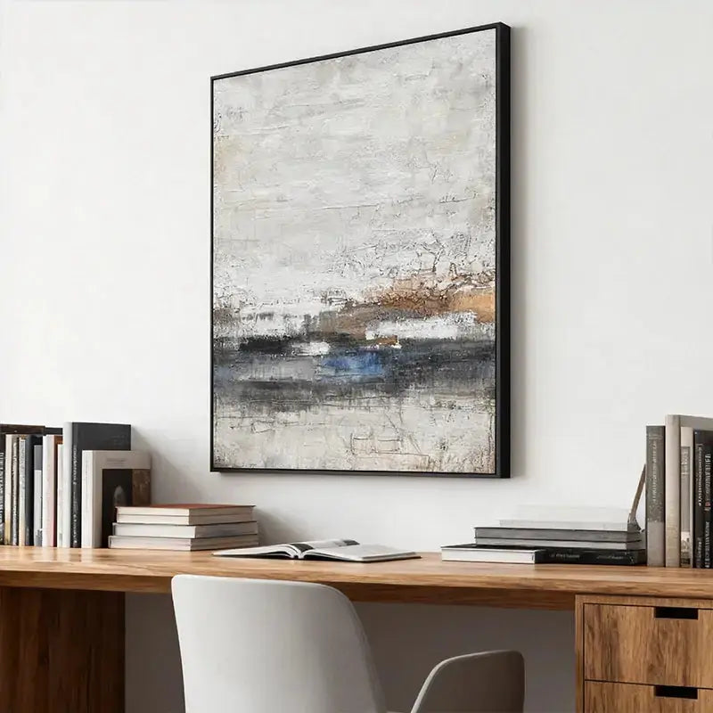 Neutral & Deep Blue Textured Abstract Canvas Art - Modern Wall Decor Artmeto Wood wall art