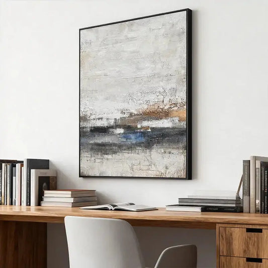 Neutral & Deep Blue Textured Abstract Canvas Art - Modern Wall Decor Artmeto Wood wall art