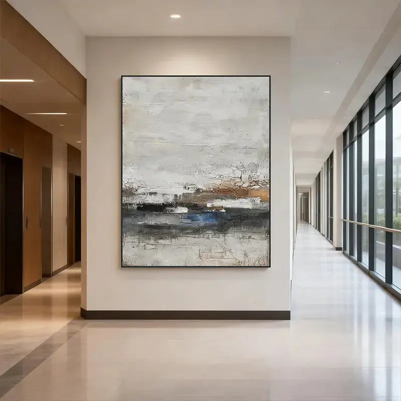 Neutral & Deep Blue Textured Abstract Canvas Art - Modern Wall Decor Artmeto Wood wall art