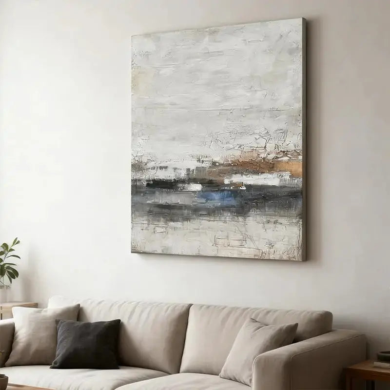 Neutral & Deep Blue Textured Abstract Canvas Art - Modern Wall Decor Artmeto Wood wall art