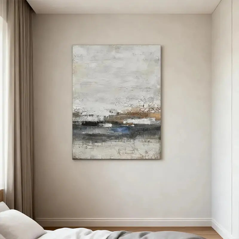 Neutral & Deep Blue Textured Abstract Canvas Art - Modern Wall Decor Artmeto Wood wall art