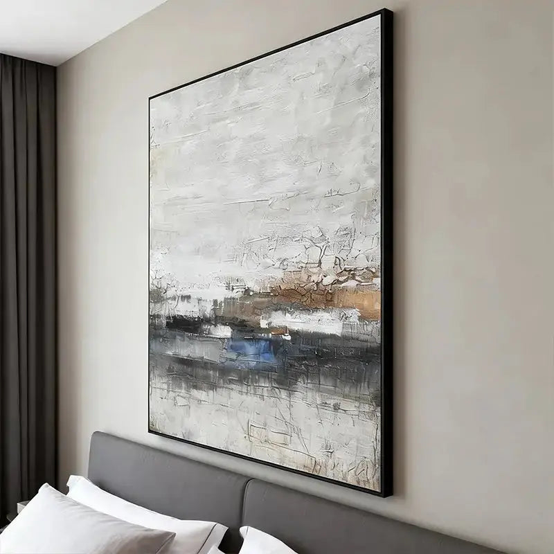 Neutral & Deep Blue Textured Abstract Canvas Art - Modern Wall Decor Artmeto Wood wall art
